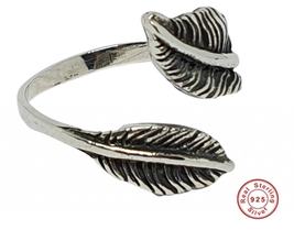 Angel Feather Ring Unisex Solid 925 Sterling Silver Adjustable Size 8 Plume Ring - £26.15 GBP