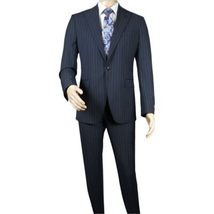Men Suit BERLUSCONI Italian Wool 180's Pin Stripe One Button Peak UGS95-01 Navy image 5