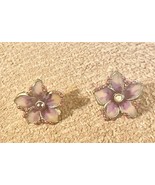 Vintage Purple Enamel &amp; Rhinestone Costume Jewelry Flower Earrings No Backs - €6,92 EUR