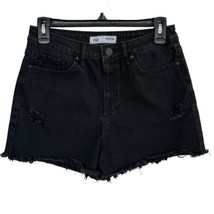 YMI Juniors SZ 9/29 Dream Jean Shorts Zip-Fly Distressed High-Rise Frayed Black - £14.85 GBP