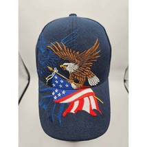 Patriotic American Flag Baseball Cap USA Eagle Flag Blue Golden Lion Adj... - $11.39