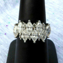 Chunky QVC large clear marquise zigzag stone 925 sterling silver Ring 6 6.25 - £23.73 GBP