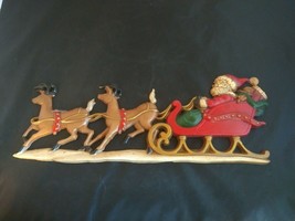 Vtg Homco Christmas Santa Sleigh Reindeer Wall Hanging Plaque Metal Nice! - £43.24 GBP