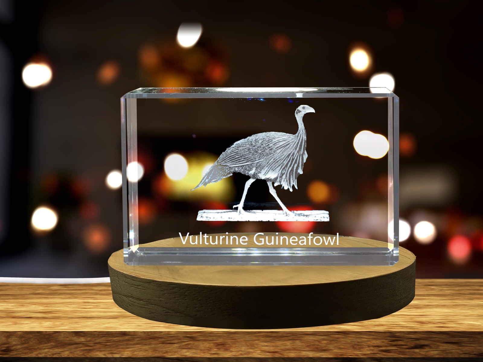 LED Base included | Vulturine Guineafowl 3D Engraved Crystal 3D Engraved Crystal
