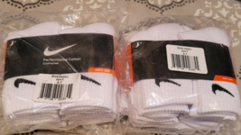 12 Pairs Nike Kids&#39; Cotton Blend oned Crew Socks, White Color, Sz. M 13.5-3Y(US) - £35.23 GBP