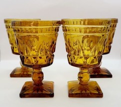 Indiana Glass Colony Park Lane Amber 8 oz Tea Wine Water Footed Goblets Set Of 4 - £15.66 GBP