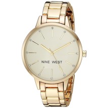 Nine West Women&#39;s Crystal Accented Gold-Tone Bracelet Watch - £28.39 GBP