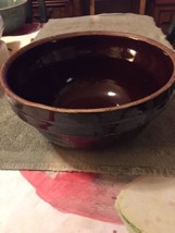 Vintage Ribbed Brown Crock Stoneware Mixing Bowl USA 9 In Inch Pottery - £23.36 GBP