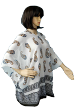 Scarf Top Cover Up Blouse One Size Buttons White Paisley Ideal Travel Cruise - £7.63 GBP