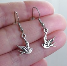 Swallow Bird Stainless Steel Hook Earrings with Rubber Backs D267 - £6.35 GBP