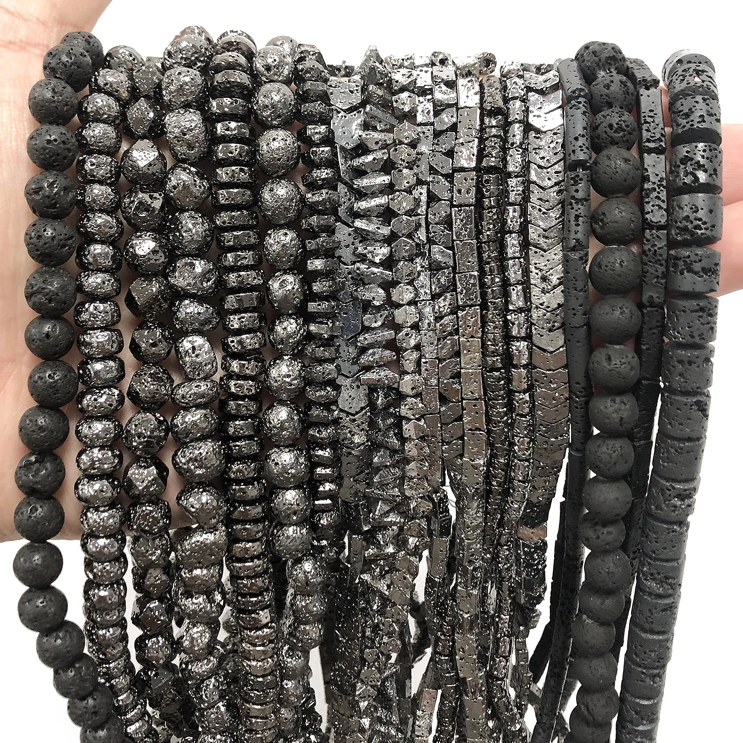 Natural Stone Black Volcanic Lava Stone Loose Spacer Waist Beads for Bracelets - £7.68 GBP+