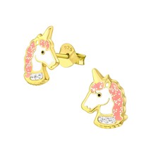 Unicorn 925 Silver Stud Earrings Gold Plated - £11.02 GBP