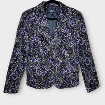 TALBOTS velour purple &amp; black Paisley blazer size 10 petite fall winter ... - $35.00