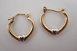 14KT Gold Two Tone Heart Hoop Earrings - £89.05 GBP