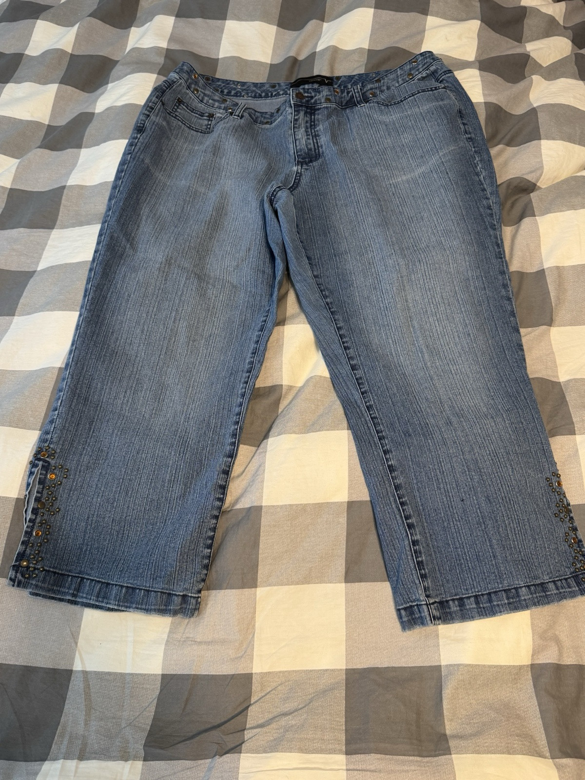 Venezia Women’s 20 Embellished Cropped Jeans Blue Denim Stretch Capris B... - £10.14 GBP