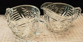 GLASS CREAM AND SUGAR BOWL WITH RIDGED HANDLES - £14.46 GBP
