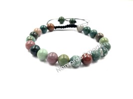 Natural Indian Agate 8x8 mm Round Beads Thread Bracelet TB-26 - £8.03 GBP
