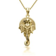 14K Solid Yellow Gold 3D Hindu Elephant God Ganesha Pendant Necklace - £269.13 GBP+