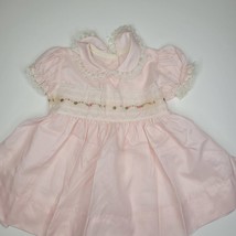 Vintage baby girl dress 1960s Pink Lace Flowers - £7.91 GBP