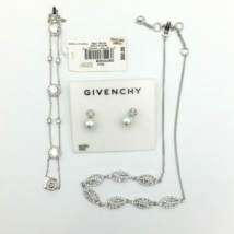 GIVENCHY silver-tone clear crystal earrings bracelet &amp; choker necklace set - £47.57 GBP