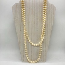 Vintage Hand Knotted Faux Pearl 52&quot; &quot; Necklace Off White Luster Gold Tone Clasp - £11.65 GBP