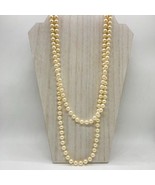 Vintage Hand Knotted Faux Pearl 52&quot; &quot; Necklace Off White Luster Gold Ton... - £11.63 GBP