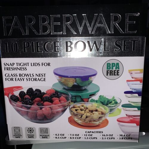 Farberware 10-piece Bowl NIB NEW Glass Bowls Set - £23.26 GBP