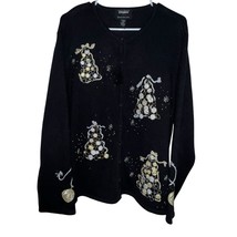 Studio Joy Christmas Sweater 1X Black with Gold/Silver Trees Beads &amp; Bli... - $22.56