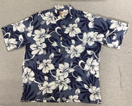 Vintage Hilo Hattie Hawaiian Blue Floral Collared Men’s Shirt Size L Large Euc - £17.38 GBP