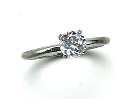 Vintage 14K HGE White Gold CZ Solitaire Ring Size 7 - £17.08 GBP