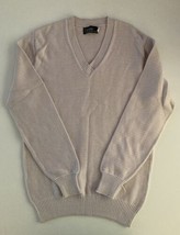 Vtg Izod Lacoste for her V Neck Pullover Beige White Striped Sweater Size Large - £24.62 GBP