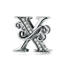 925 Sterling Silver Letter Vintage A to Z Charms CZ Beads Fit Charm Bracelet - £8.78 GBP