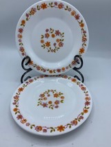 UC82 Arcopal 7 1/2&quot; Bread  Butter/Dessert Plates Rim Set of 2 Floral Orange Pink - £12.44 GBP