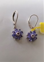 Purple Tanzanite Pear, Marquise &amp; Round Floral Dangle Earrings, Silver, 2.06(TCW - £99.91 GBP