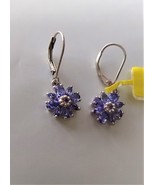 Purple Tanzanite Pear, Marquise &amp; Round Floral Dangle Earrings, Silver, ... - $125.00