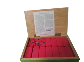 Dominoes Double Six Set Red Black Dots 28 Piece Wood Case Scorpion Von Pok Chang - £18.98 GBP