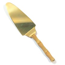MCM Mid Century Gold electropalted 9&quot; Pie Server Slicer Spatula Bamboo H... - $24.73