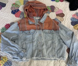 Free People Women’s Baja Hooded Denim Crop Jacket Western Boho Style Small - $45.00