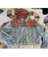 Free People Women’s Baja Hooded Denim Crop Jacket Western Boho Style Small - $63.20 CAD