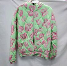 Wild Fable Small Hooded Quilt Jacket Coat Lightweight Floral Mint Green Pink  image 2
