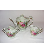 Vintage Teapot Creamer &amp; Sugar Bowl with Lid Mint Green &amp; Rose Design - $90.54