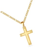 Stainless Steel Cross Necklaces for Men Figaro Chain - £35.31 GBP