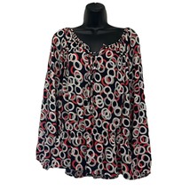 Ellen Tracy Tunic Blouse Top Chain Link Gathered Waist Blue Red Size L - £17.47 GBP