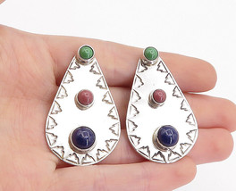 CARSI MEXICO 925 Silver - Vintage Lapis Lazuli Shiny Non Pierce Earrings- EG2720 - £115.97 GBP