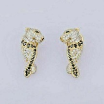 Earrings 1.5Ct Round Cut Simulated Diamond 925 Silver Gold Plated   - £121.74 GBP