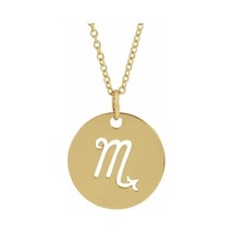 14k Yellow Gold Scorpio Zodiac Sign Disc Necklace with Adjustable Cable Chain - £384.57 GBP