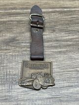 Vintage Brass Leather Catepillar Pocket Watch Fob Cat Keychain KG JD - $24.75
