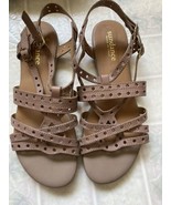 Sundance Taupe Leather Strappy Double Buckle Flats Sandals Women Sz 39 s... - £40.97 GBP