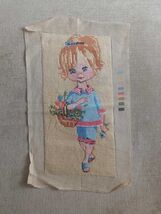 Girl with flower basket tapestry, handmade finished needlepoint tapestry... - $25.00