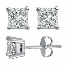 14K Solid White Gold 0.40 CT Princess Cut Solitaire Simulated Stud Earrings - $111.27